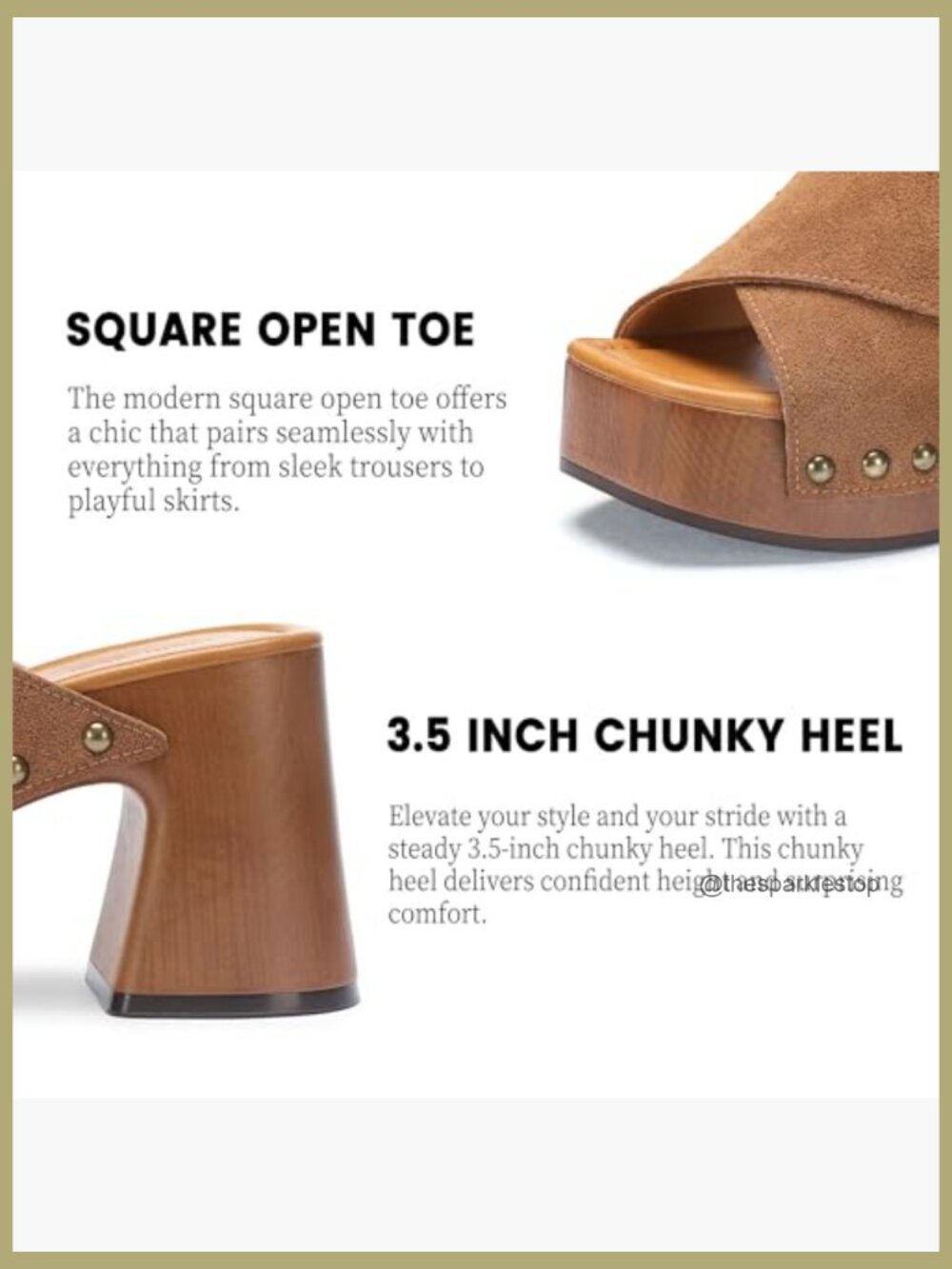 Women's Platform Chunky Sandals, Square Open Toe Block Heels Studded Slip On - Picture 5 of 7